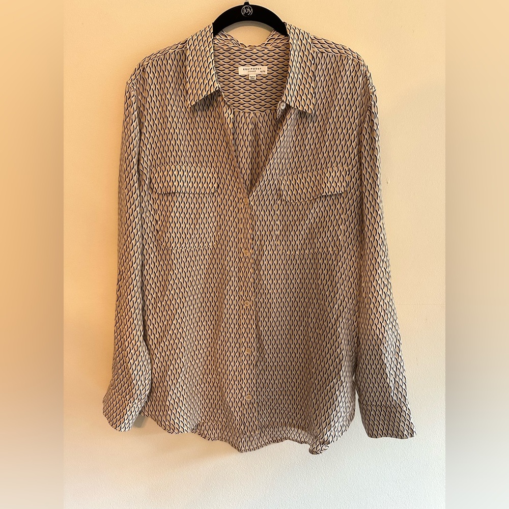 Equipment Black and White Geometric Silk Shirt